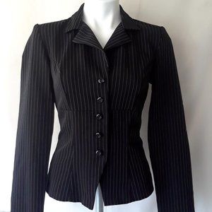 Vintage 1990s Black Pinstripe Fitted Suit Blazer Jacket